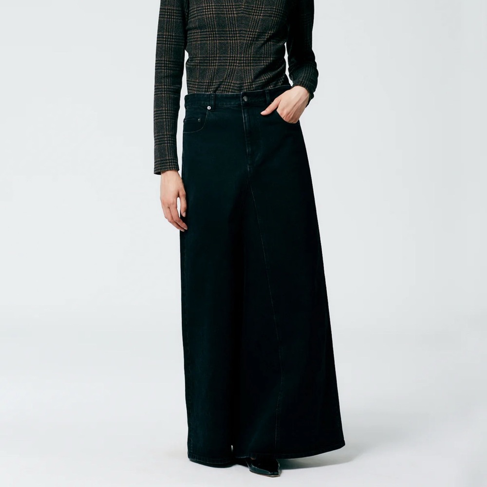 Tibi black denim Godet Maxi Skirt—NWOT